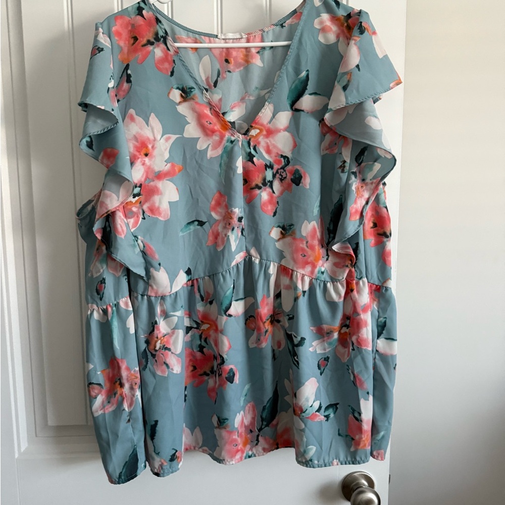 Chic Soul Babydoll Top - Blue and Pink